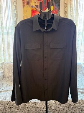 Men's Gray Lightweight Button-Front Utility Shirt Size XL